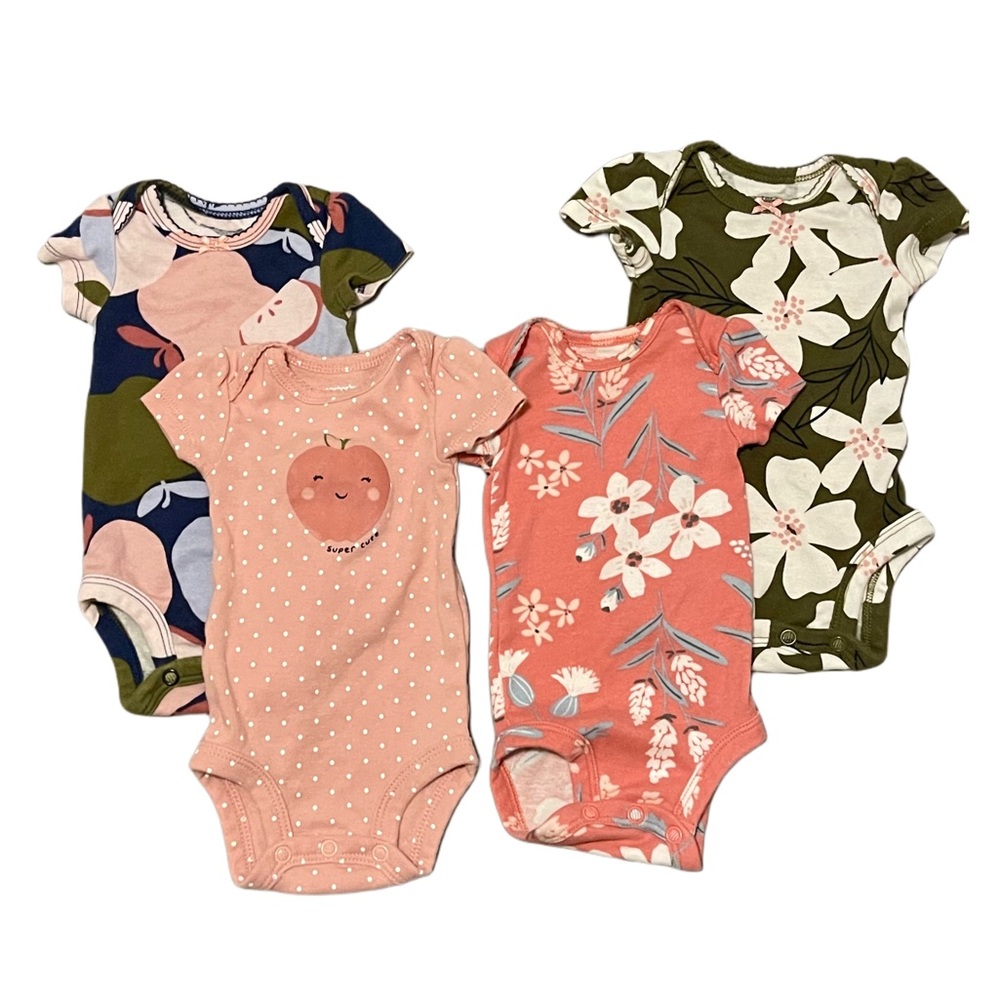 4 Newborn Short Sleeve Bodysuits